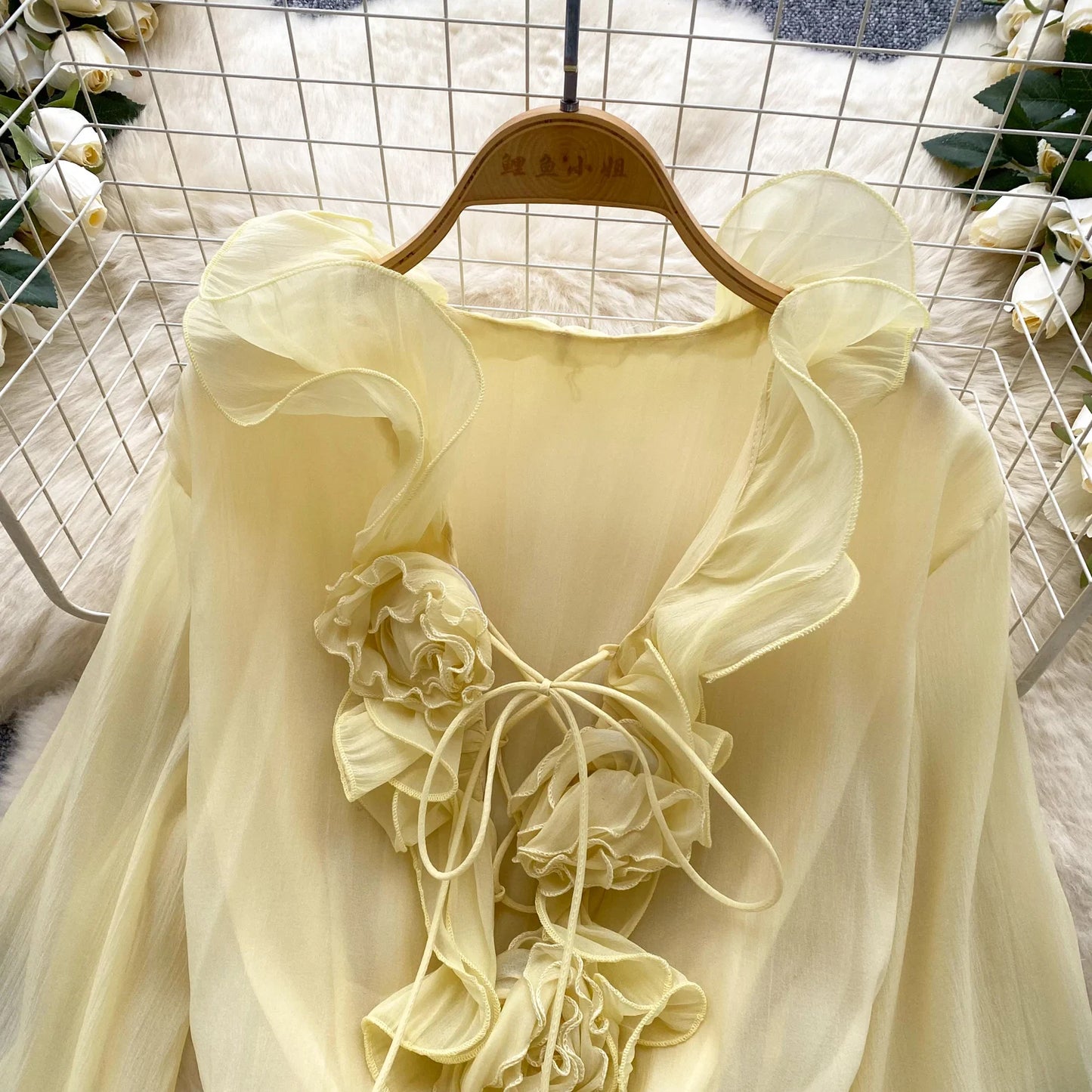 SINGREINY 3D Floral Strand Kurzes Kleid Weibliche Lange Ärmel Spitze Up Rüschen Chiffon Kuchen Sommerkleid Sheer Sexy Vintage Bohemian Kleid