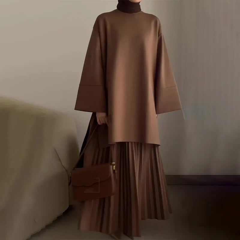 Eid Muslim Two Piece Set Women Top Long Skirt Suit Ramadan Morocco Dubai Islam Casual Ensemble Femme Arabic Skirts Outfits 2024.