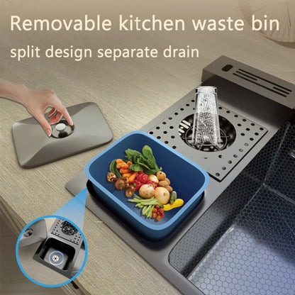 Extra Large Single Bowl Stainless Steel Waterfall Kitchen Sink Digital Display Multifunctional Household Vegetable Washing Sink