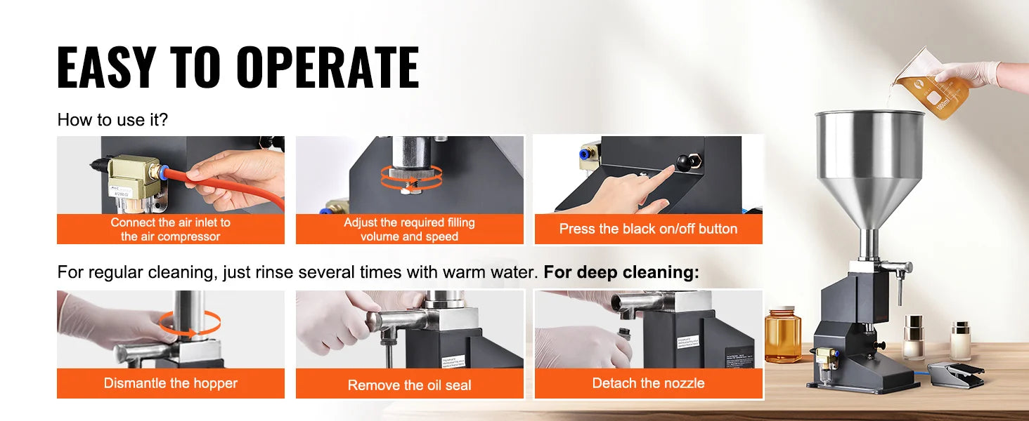 SucceBuy 5-50/100ml A02 Pneumatic/Manual Paste Liquid Filling Machine Bottle Liquid Filler Pedal for Water Juice Cosmetic Milk.