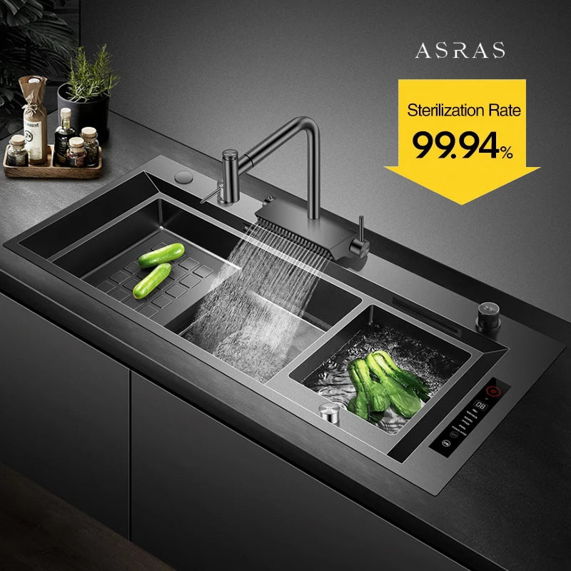 ASRAS Nanometer Smart Purifying Kitchen Sink Large Size Handmade Step Sink Smart Purifying Kitchen Island Sinks