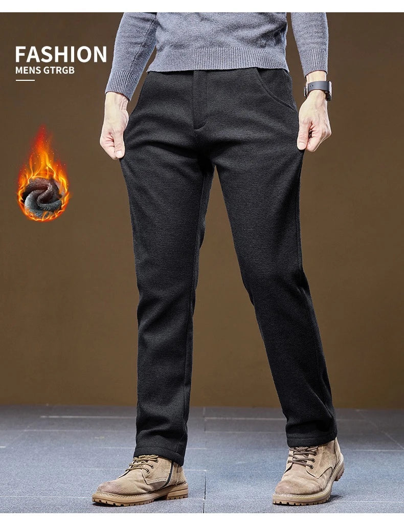 Men's Winter Velvet Casual Pants Thickened Warm Slim Fit Comfortable Solid Color Trousers Korean Fleece  Fashion Outdoor Jogging