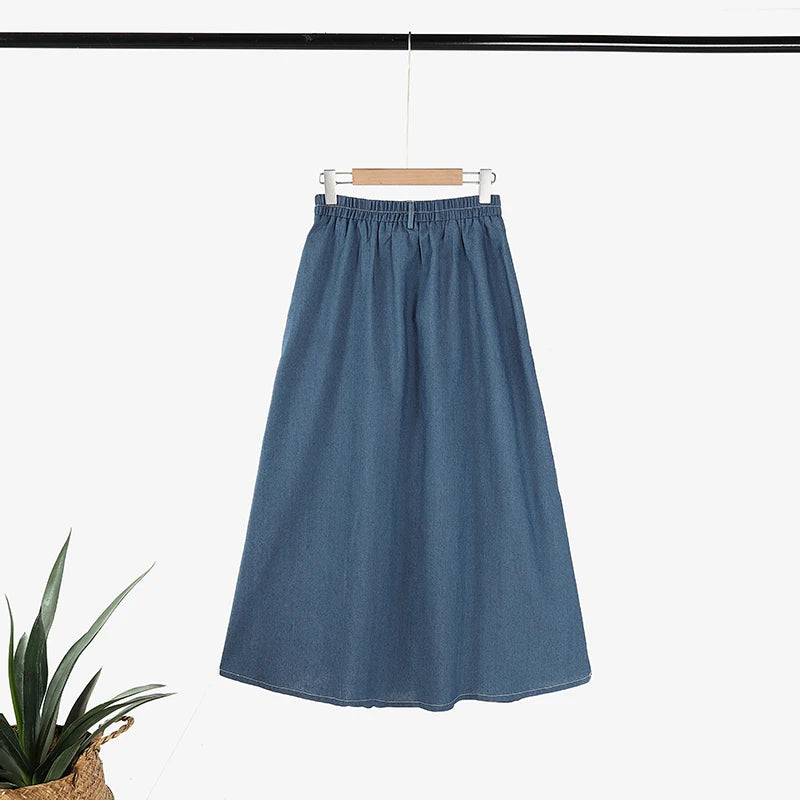 Autumn Elastic Waist Solid Skirts ZANZEA Fashion Women Denim Blue Skirt Elegant A-line Work Overskirts Casual Loose Holiday Jupe.