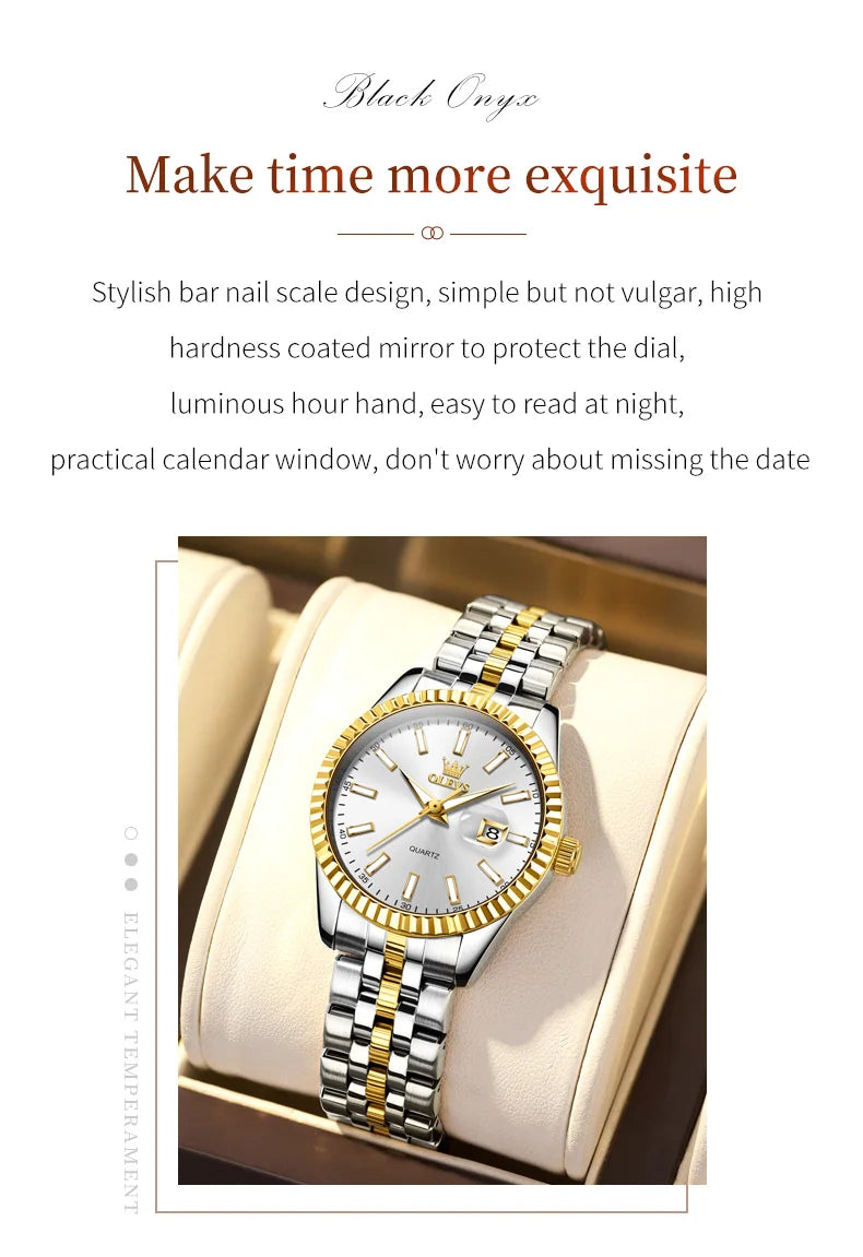 OLEVS 5593 Woman Watch Stainless Steel Waterproof Auto Date Elegant Ladies Wristwatch Luxury Original Quartz Watch for Women New.