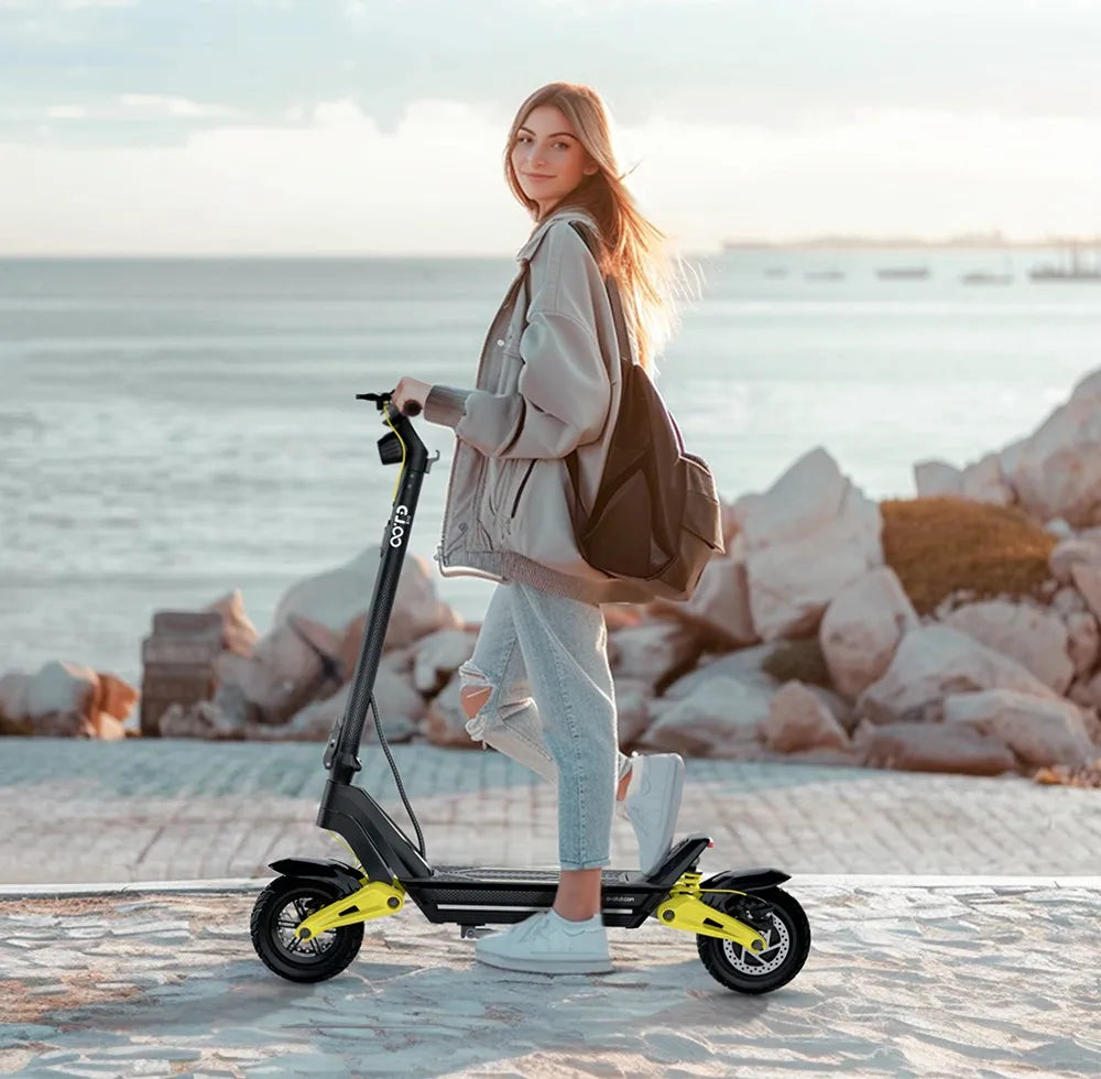 OOTD S10 Folding Electric Scooter 10 Inch Tires 1400W Motor 25km/h Max Speed 48V 20Ah Battery for 60-70km Range 120KG Max Load.