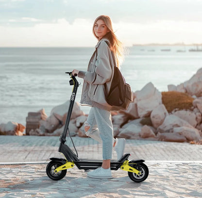 OOTD S10 Folding Electric Scooter 10 Inch Tires 1400W Motor 25km/h Max Speed 48V 20Ah Battery for 60-70km Range 120KG Max Load.