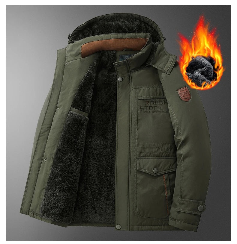 Thick Coat Winter Outdoor Running Sports Windproof Warm Fleece Hooded Cargo Jacket Men Removable Hood Thick Warm Fleece Jacket