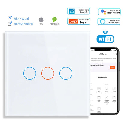 SRAN Smart Switch mit Wandsteckdose 16A EU, Tuya Smart Life Home Touch Sensor WiFi Lichtschalter Weiß
