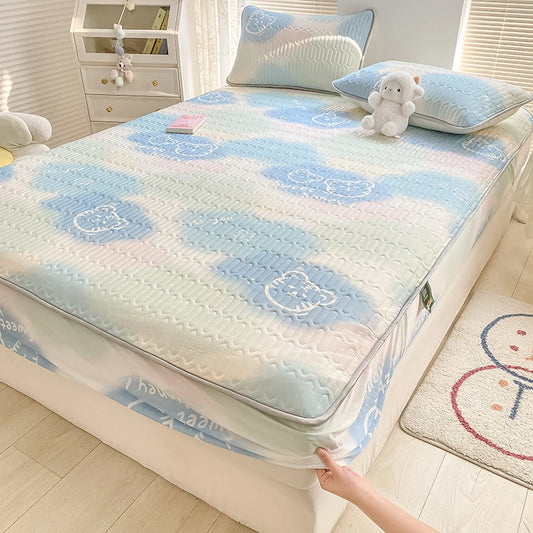 High Quilt Thicken Latex Cooling Mattress Cover Summer Cool Down Soft Bed Mat and Pillowcase Machine Washable Cold Feel Bed Pad.
