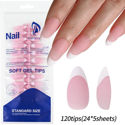 120/150pcs Matte White French Gel Nail Tips Medium Almond Nude Press On Nails 0.75-2.6cm Pink/Nude ABS Soft Gel Nail Flase Tips.