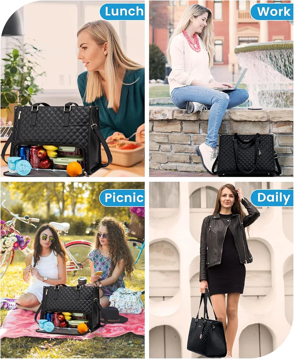 2-in-1-Lunch-Tragetasche für Damen, Schulter-Laptoptasche, großes Fassungsvermögen, mit isoliertem Fach, multifunktionale Picknicktasche für den Außenbereich.