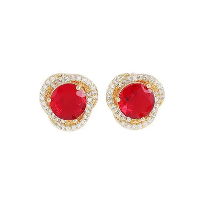Uorich Light Luxury French Retro Inlay Burgundy Zircon Studs Earring for Women Design Not Easy To Fade Ear Studs Jewelry Gifts.