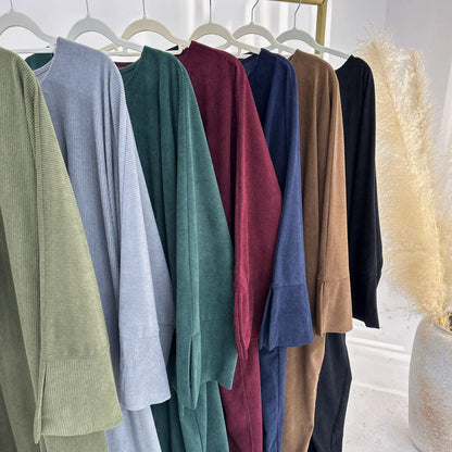 Muslim Abaya 2024 Arabic Women Corduroy Dress Ramadan Modest Cardigan