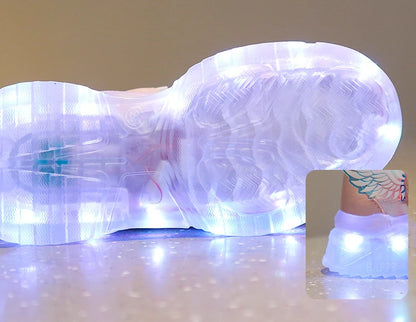 Disney Children's Casual Shoes LED Rechargeable Luminescent Shoes  Cartoon Princess Elsa Girls Pink Sports Sneakers Size 26-35.