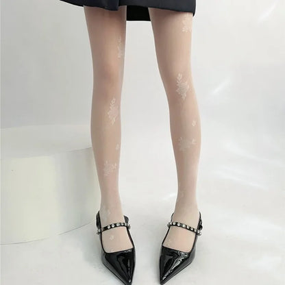 Spring Summer Transparent Floral Patterned Silk Stockings Women's Fashionable Belt Wrapped Pantyhose Thin Material Long Tube Soc.