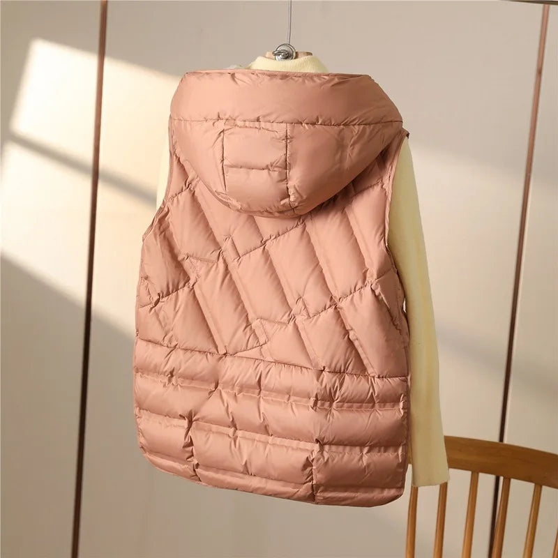 Weiblich 90% weiße Ente Daunen ultraleichte ärmellose Daunen weste 2023 neue Herbst/Winter Mode Kapuze Basics Frauen warme Weste Mantel