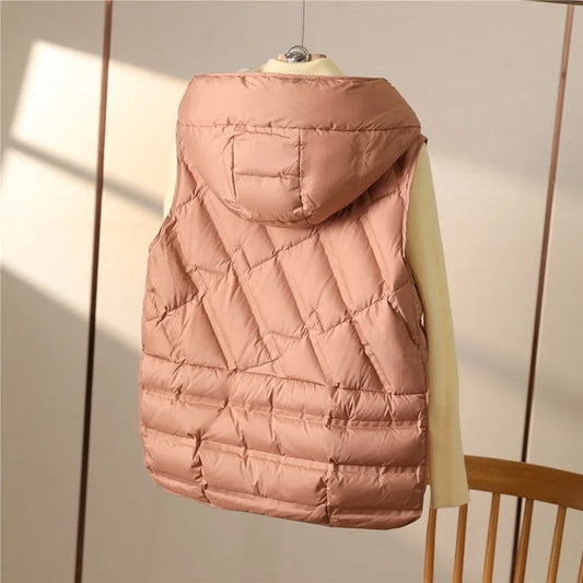 Weiblich 90% weiße Ente Daunen ultraleichte ärmellose Daunen weste 2023 neue Herbst/Winter Mode Kapuze Basics Frauen warme Weste Mantel