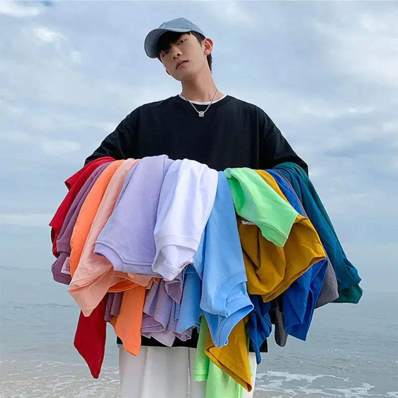 100% Cotton Half Sleeve Men Women Summer T-shirt Fashion Solid Color Simple O Neck Tops Loose Casual Basic Short-sleeved.