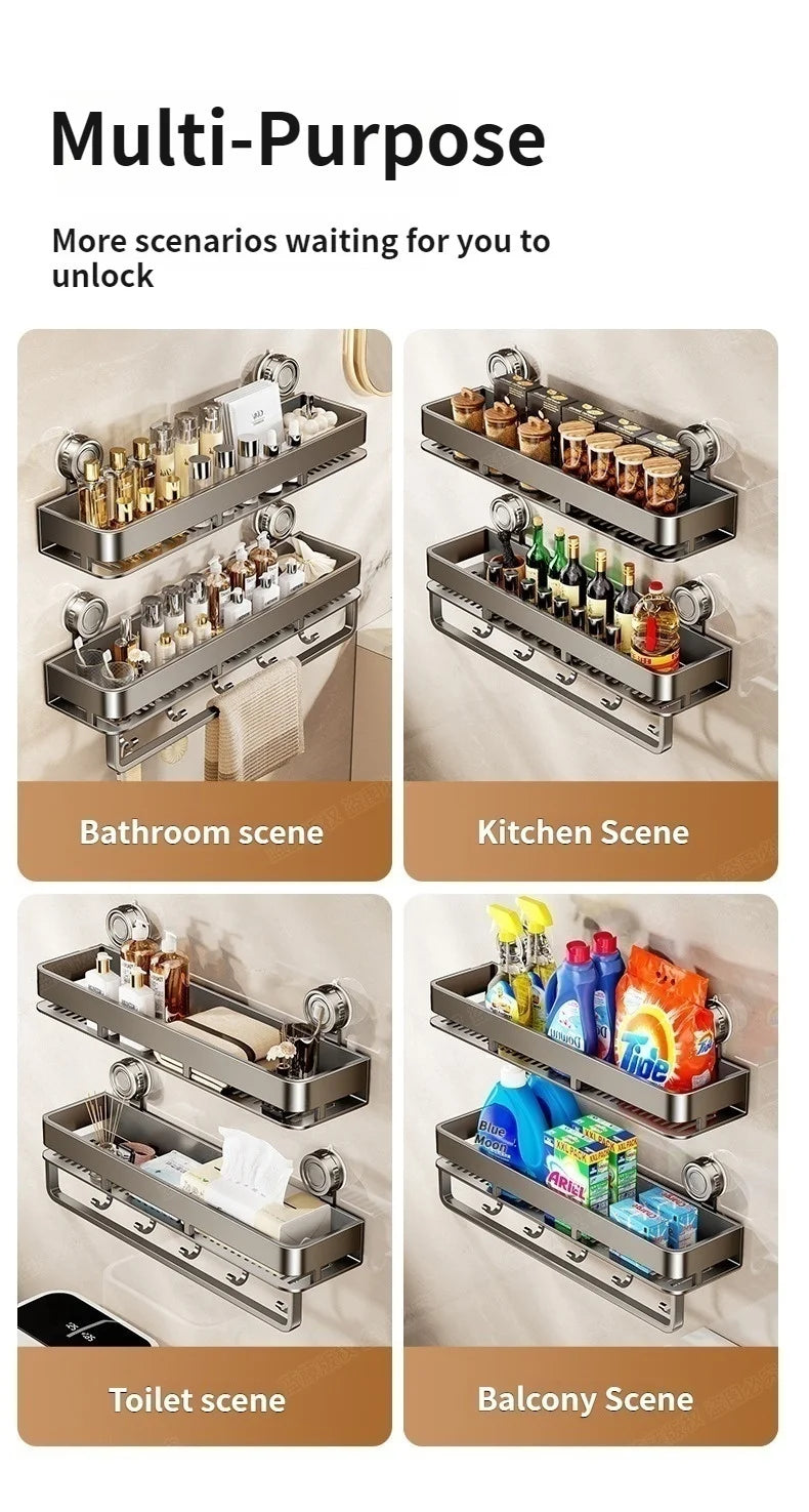 Kein Bohren Saugnapf Saug Badezimmerregal an der Wand Badezimmerregal Toilettenraum Aluminium Hängeregal Badezimmer Organizer Hängen