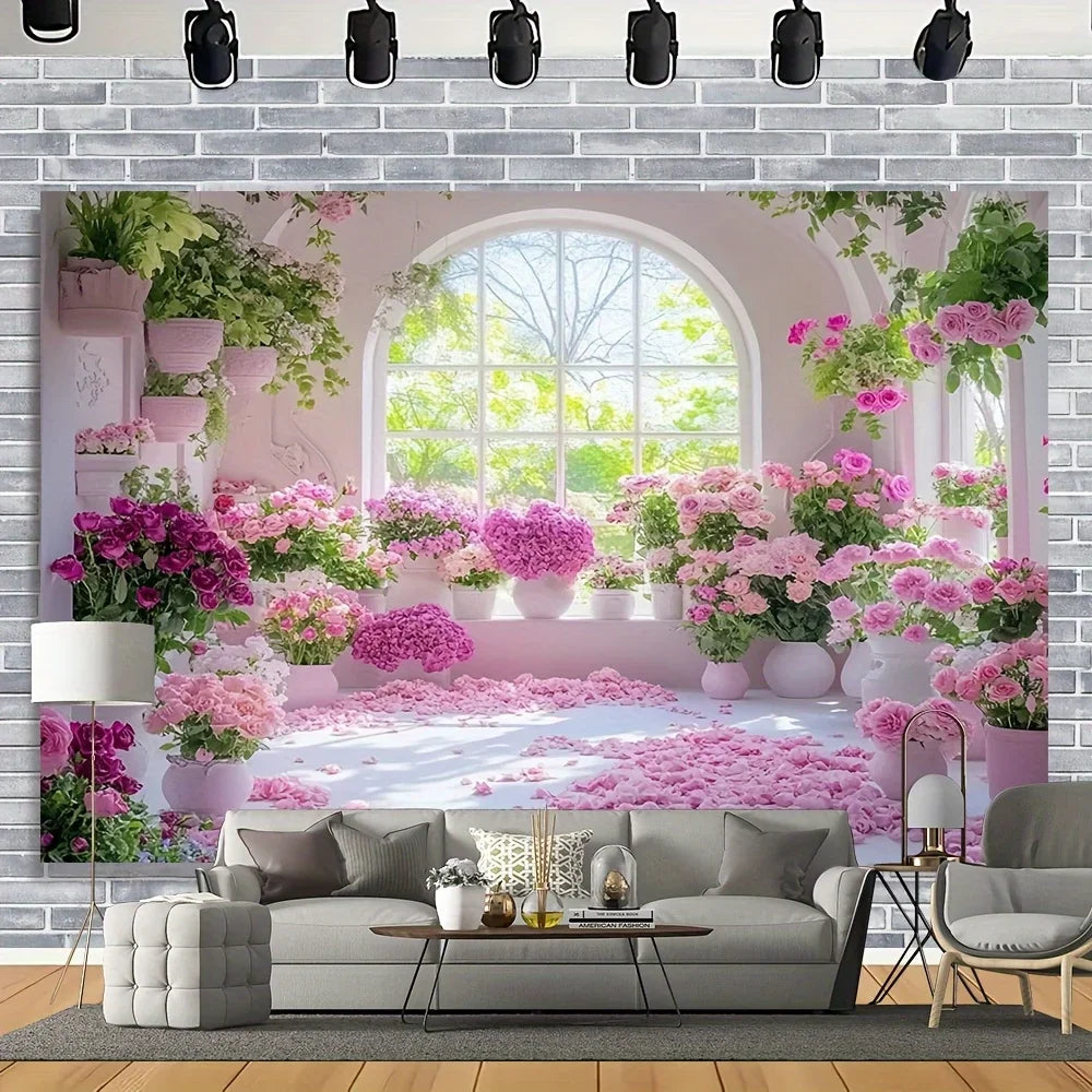 3D Effect Floral Wall Tapestry-pink Flower and Plant Design Multifunctional Room Living Room Decorative Tapestry.