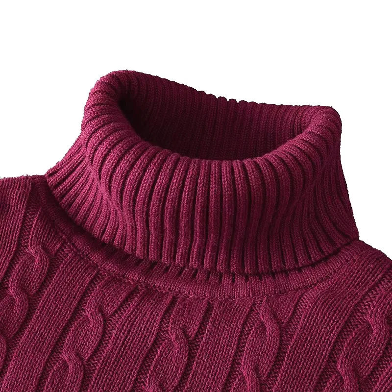Autumn Winter Men's Sweater Warmth Turtleneck Jacquard Slim Fit Sweaters Solid Color Basic Style Fahion Knitted Pullovers.