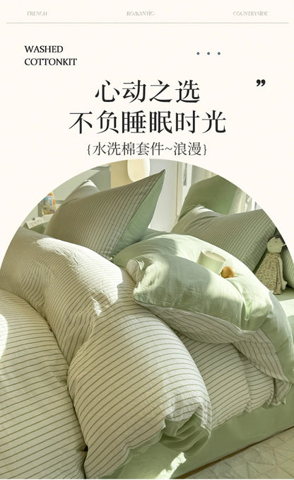Washed Cotton Duvet Cover Set Quilt Set Ins Nordic Minimalist Style Grey Strip Bed Set Home Textile Bedding Set Bed Sheets 2025.