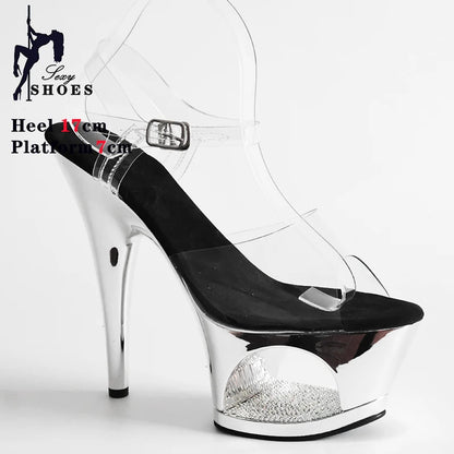 17CM Slim Heels Sandals Hollow Waterproof Platform Heels Korean Edition 2024 Summer Super High Heel Women Shoes Pig Split Insole.