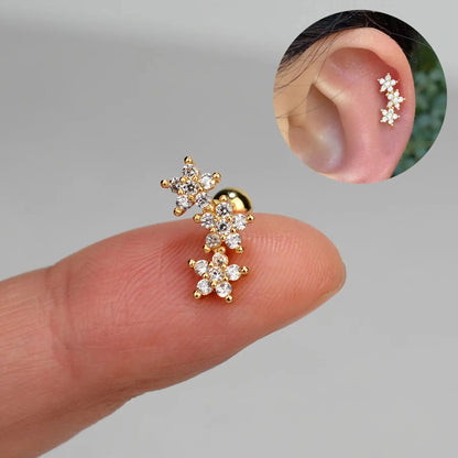 1PC New Curved Cz Cartilage Stud Moon Leaf  Helix Rook Conch Screw Back Earring Stainless Steel Bar Ear Piercing Jewelry