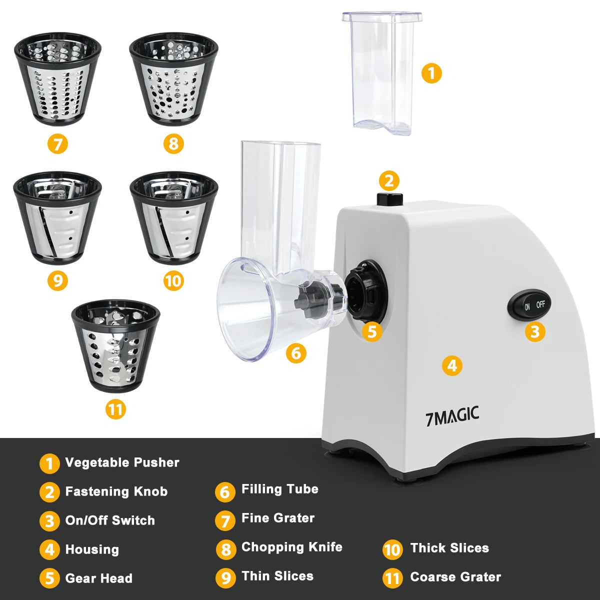 5 in 1 Electric Vegetable Cutter Shredder Automatic Salad Shooter Machine Cheese Grater Carrot Cabbage Slicer.