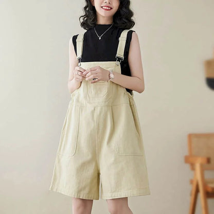 Denim Jumpsuits for Women Vintage Korean Style One Piece Outfit Casual Loose Rompers Wide Leg Jeans Summer New Women Clothing