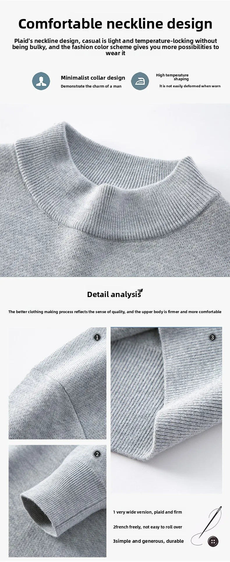 High End Wool Anti-pilling Blended Fashion Brand Half Turtleneck Knit Pullover Casual Sweater Mens Jumper Designer Clothing.