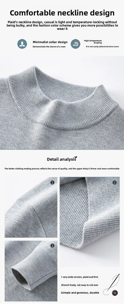 High End Wool Anti-pilling Blended Fashion Brand Half Turtleneck Knit Pullover Casual Sweater Mens Jumper Designer Clothing.