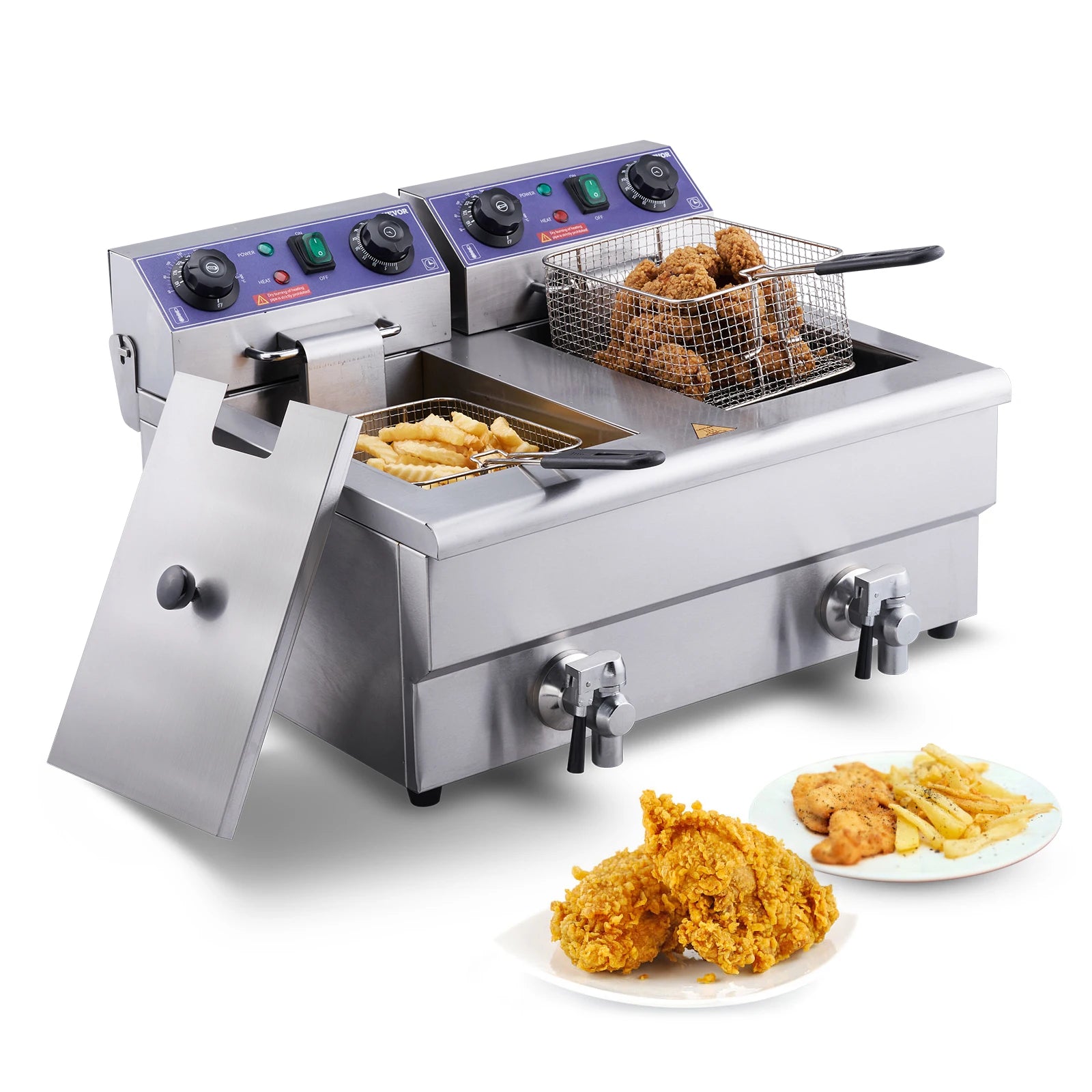SucceBuy Commercial Electric Deep Fryer w/Dual Tanks 12L 3000W  Stainless Steel Countertop Fryer for Fried Chicken French Fries.