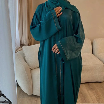 2024 Muslim Modest Cardigan for Women Eid Arab Abaya Dubai Dress Islamic Daily Long Sleeve Clothing Turkey Solid Color Coat Robe.
