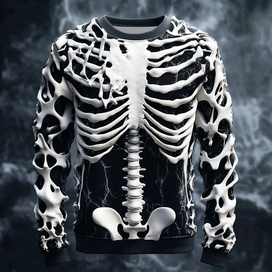 2025 Fall Winter  Skeleton Graphics Design Men's Casual Hoodies Sweatshirts Crew Neck Pullover Long Sleeve Trendy Streetwear.