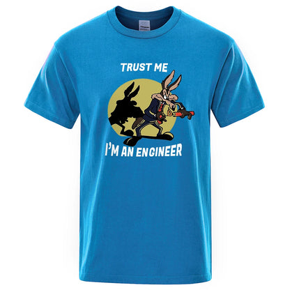 Trust Me Im An Engineer T Shirt For Men Pure Cotton Vintage T-Shirt Round Neck Engineering Tees Classic Man Clothes Oversized.
