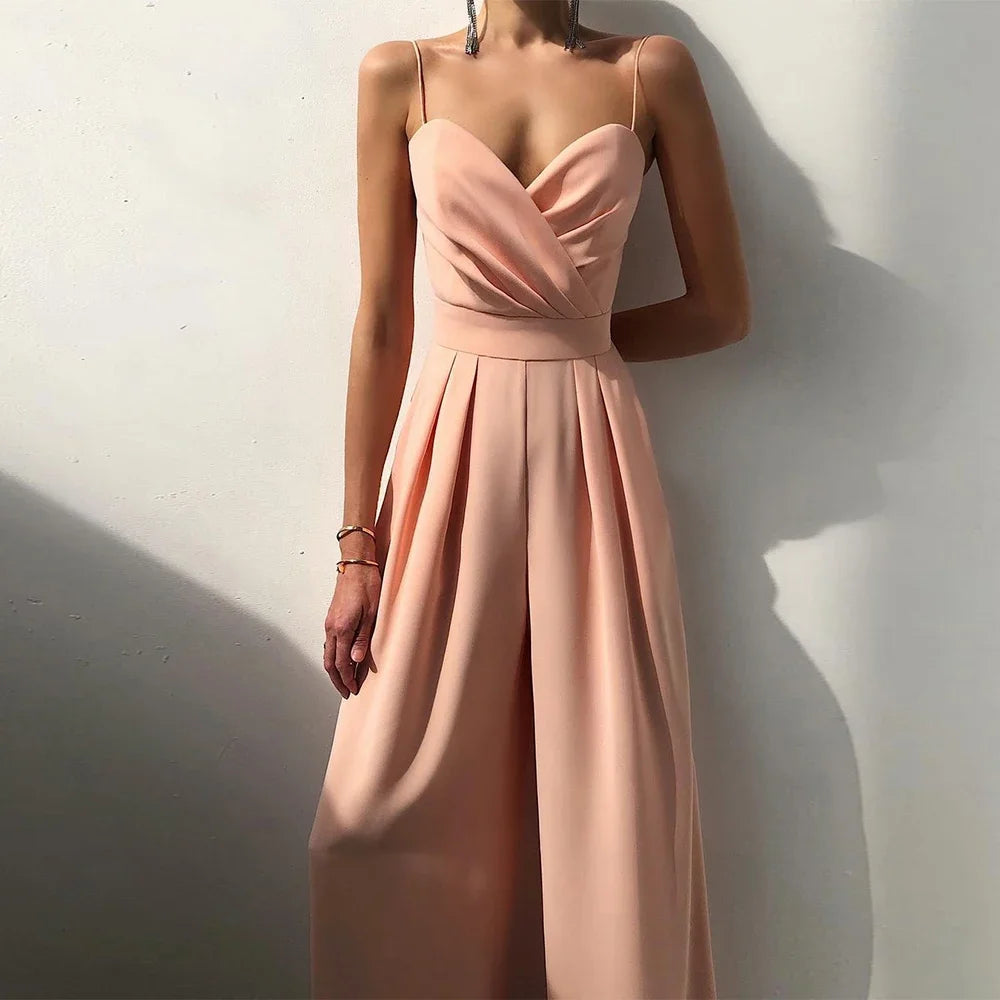 CPSYMYM  Jumpsuits Summer Skinny Fit Chic Folds Sleeveless Sweetheart Neck Full Length Wide Leg Casual Jumpsuits For Women.