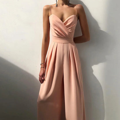 CPSYMYM  Jumpsuits Summer Skinny Fit Chic Folds Sleeveless Sweetheart Neck Full Length Wide Leg Casual Jumpsuits For Women.