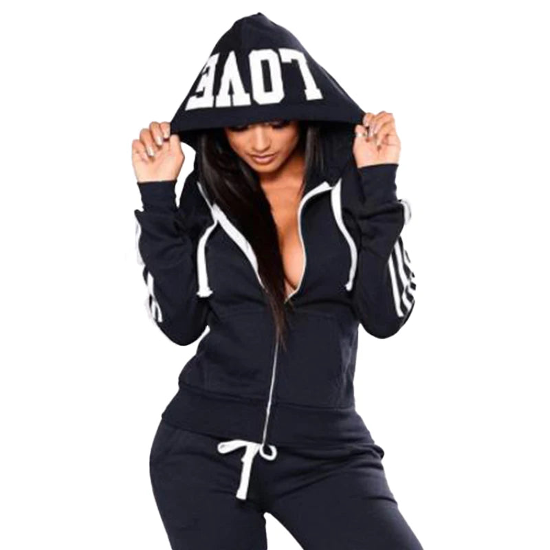 Fashion Women Track Suits Sports Wear Jogging Suits Ladies Hooded Tracksuit Set Clothes Hoodies+Sweatpants Sweat Suits.