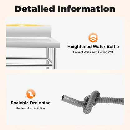 [Edelstahlspüle] 201 Edelstahlspüle – 100 x 60 x 93 cm – für gewerbliche Räumlichkeiten – tiefes Becken