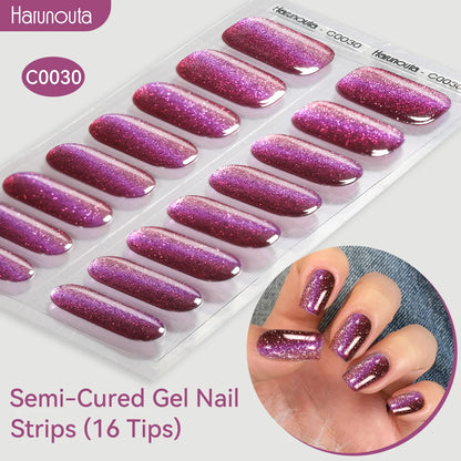 Harunouta Gradient Semi Cured Gel Nail Sticker Long-Lasting UV Nail Sticker UV/LED Extension Gel Nail Foil Gel Polish Full Cover