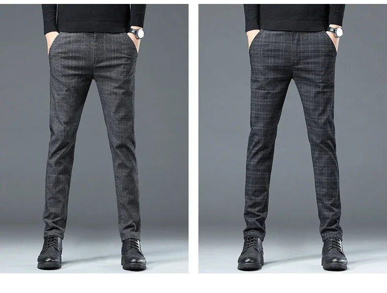 Spring Autumn Korea Plaid Pants Men Fashion Comfortable Elastic Casual Business Trousers Male Formal  Suit Pant.