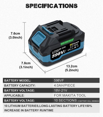 GΣ 4,0 Ah 4,5 Ah wiederaufladbarer Lithium-Ionen-Akku für Akku-Schleif-/Bürstenlosen Schraubenschlüssel/Schraubendreher für 18-V-Akkus von Makita