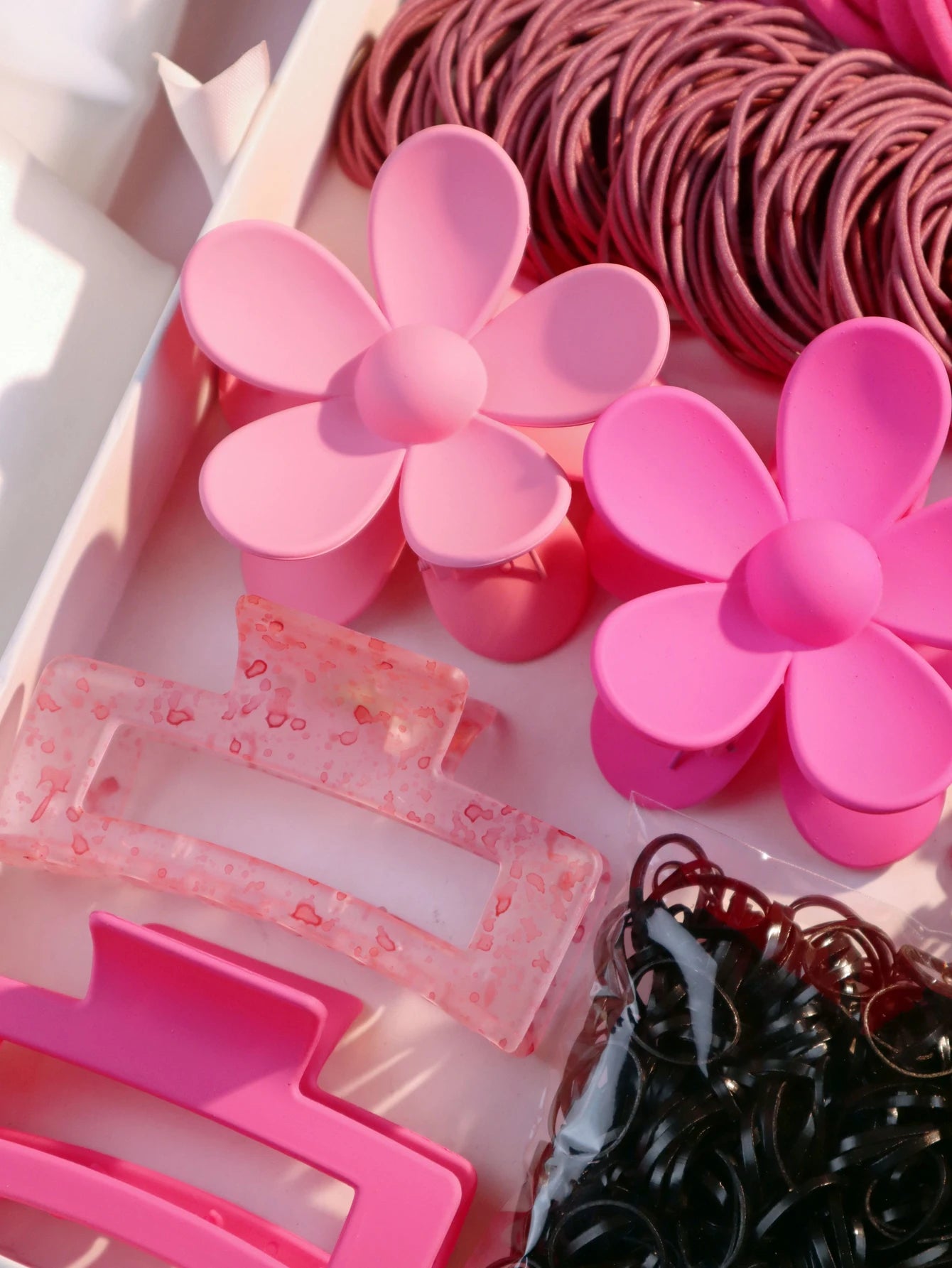 Fashionable Pink Hair Accessories Set for Women, Seamless Ponytail Holders Variety Hair Scrunchies For Women Lady 2024.