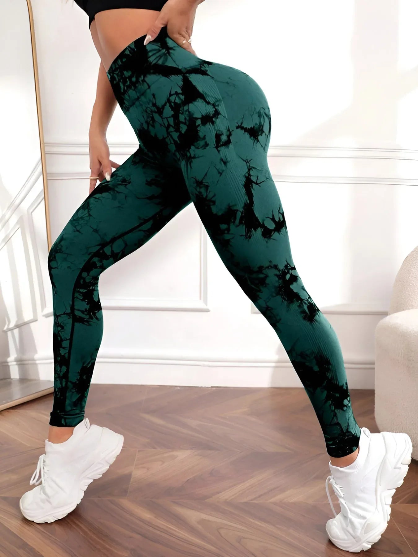 Women's tie-dye high-waist yoga sweatpants tummy control high-elastic fitness running sports leggings sportswear.