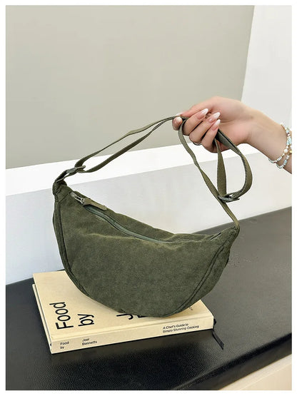 Solid Color Corduroy Women's Hobos Shoulder Bag Retro Casual Female Crossbody Bags Ladies Daily Travel Handbags Messenger Bag