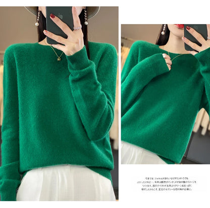 100% Merino Wool Sweater Women O-neck Cashmere Knitwear Female Pullover Autumn Winter Casual Tops Solid Color Soft  Clothing