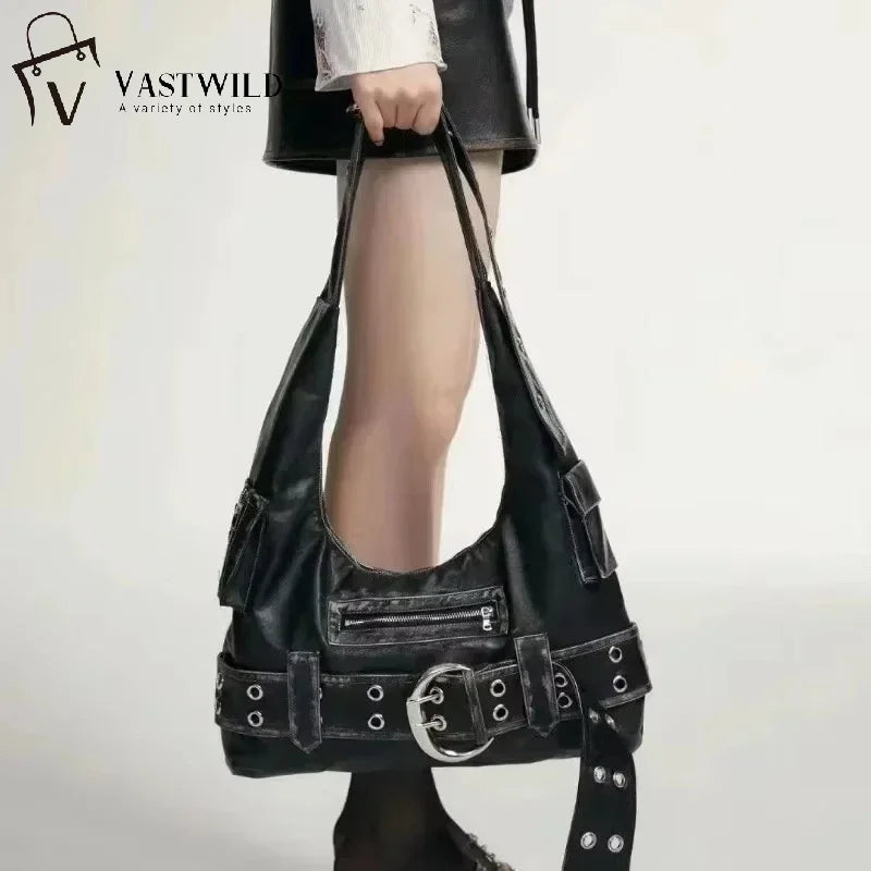 Belt buckle Women Luxury Designer Handbag And Purses PU Rivet Multiple Pockets Y2K Large Capacity Shoulder bags big totes.