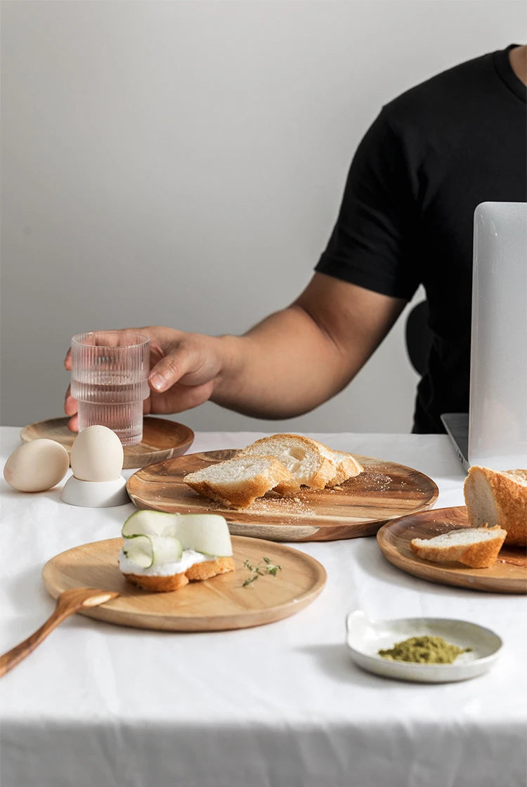 1pc Wooden plate Japanese Acacia Tray Household use Simplicity Desserts Bread Rotundity Tea tray Dim sum dish.