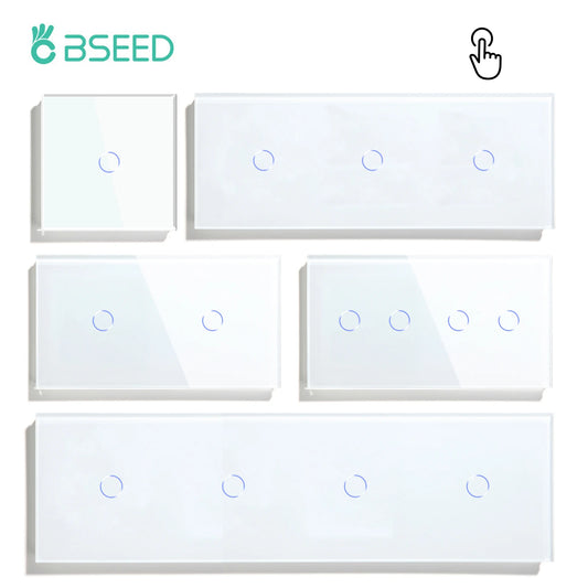 BSEED Touch-Schalter, 1/2/3 Gang, 1-Wege-Wandlichtschalter, blaue LED-Hintergrundbeleuchtung, Glas, Sensorbildschirm, Heimschalter, Weiß, EU-Standard.